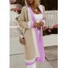 imagechouyatou Womens Fall Color Block Open Front Cardigan Sweater Casual Loose Knitted Long Coatigan CoatPurple
