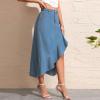 imagechouyatou Womens Irregular Ruffle Hem Denim Skirt Y2K Bodycon Fishtail Split Thigh Midi Jean Wrap SkirtBlue