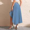 imagechouyatou Womens Irregular Ruffle Hem Denim Skirt Y2K Bodycon Fishtail Split Thigh Midi Jean Wrap SkirtBlue