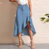 imagechouyatou Womens Irregular Ruffle Hem Denim Skirt Y2K Bodycon Fishtail Split Thigh Midi Jean Wrap SkirtBlue
