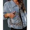 imagechouyatou Womens Leopard Print Spliced Distressed Ripped CorduroyDenim Jacket Coat Large denim blue