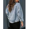 imagechouyatou Womens Leopard Print Spliced Distressed Ripped CorduroyDenim Jacket Coat Large denim blue
