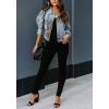 imagechouyatou Womens Leopard Print Spliced Distressed Ripped CorduroyDenim Jacket Coat Large denim blue