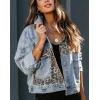 imagechouyatou Womens Leopard Print Spliced Distressed Ripped CorduroyDenim Jacket Coat Large denim blue