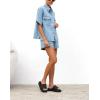 imagechouyatou Womens Summer Denim 2 Piece Outfits Short Sleeve Button Down Shirt Elastic Waist Wide Leg Shorts Matching SetLight Blue