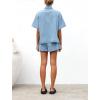 imagechouyatou Womens Summer Denim 2 Piece Outfits Short Sleeve Button Down Shirt Elastic Waist Wide Leg Shorts Matching SetLight Blue