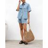 imagechouyatou Womens Summer Denim 2 Piece Outfits Short Sleeve Button Down Shirt Elastic Waist Wide Leg Shorts Matching SetLight Blue