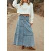 imagechouyatou Womens Vintage ALine Maxi Denim Skirt Elastic High Waist Cowgirl Long Jean Tiered SkirtLight Blue