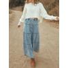 imagechouyatou Womens Vintage ALine Maxi Denim Skirt Elastic High Waist Cowgirl Long Jean Tiered SkirtLight Blue