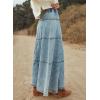 imagechouyatou Womens Vintage ALine Maxi Denim Skirt Elastic High Waist Cowgirl Long Jean Tiered SkirtLight Blue