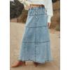 imagechouyatou Womens Vintage ALine Maxi Denim Skirt Elastic High Waist Cowgirl Long Jean Tiered SkirtLight Blue