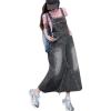 imagechouyatou Womens Adjustable Strap Distressed Denim Bib Overall Dress Casual Loose ALine Midi Long Jean DressGrey