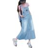imagechouyatou Womens Adjustable Strap Distressed Denim Bib Overall Dress Casual Loose ALine Midi Long Jean DressLight Blue