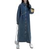 imagechouyatou Womens Casual Denim Shift Dress Long Sleeve Button Down Midi Long Jean Shirt Dress with BeltBlue