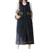 imagechouyatou Womens Denim Button Down Floral Embroidered Long Overall Jumper Jean Dress with PocketsBlack