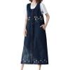 imagechouyatou Womens Denim Button Down Floral Embroidered Long Overall Jumper Jean Dress with PocketsDark Blue