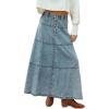 imagechouyatou Womens Vintage ALine Maxi Denim Skirt Elastic High Waist Cowgirl Long Jean Tiered SkirtLight Blue