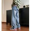 imagechouyatou Mens Color Block Wide Leg Baggy Jeans High Waist Loose Fit Barrel Denim Pants with PocketsBlue