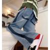 imagechouyatou Mens Color Block Wide Leg Baggy Jeans High Waist Loose Fit Barrel Denim Pants with PocketsBlue