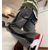 imagechouyatou Mens Color Block Wide Leg Baggy Jeans High Waist Loose Fit Barrel Denim Pants with PocketsGray