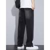 imagechouyatou Mens Vintage Washed Wide Leg Baggy Jeans Drawstring Elastic Waist Barrel Denim Pants with PocketsBlack