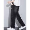 imagechouyatou Mens Vintage Washed Wide Leg Baggy Jeans Drawstring Elastic Waist Barrel Denim Pants with PocketsBlack
