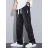 imagechouyatou Mens Vintage Washed Wide Leg Baggy Jeans Drawstring Elastic Waist Barrel Denim Pants with PocketsBlack