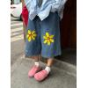 imagechouyatou Mens Y2k Flower Embroidered Wide Leg Cropped Jeans Hip Hop Baggy Denim Capri Pants with PocketsBlue