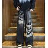 imagechouyatou Mens Y2k Ripped Wide Leg Jeans High Waist Baggy Street Denim Pants with PocketsBlack