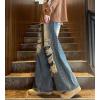 imagechouyatou Mens Y2k Ripped Wide Leg Jeans High Waist Baggy Street Denim Pants with PocketsBlue