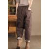imagechouyatou Women Winter Warm Down Cotton Pants Padded Quilted Harem Pants Relaxed Wide Leg TrousersBrown