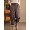 imagechouyatou Women Winter Warm Down Cotton Pants Padded Quilted Harem Pants Relaxed Wide Leg TrousersBrown