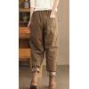 imagechouyatou Women Winter Warm Down Cotton Pants Padded Quilted Harem Pants Relaxed Wide Leg TrousersLight Brown
