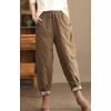 imagechouyatou Women Winter Warm Down Cotton Pants Padded Quilted Harem Pants Relaxed Wide Leg TrousersLight Brown
