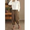 imagechouyatou Women Winter Warm Down Cotton Pants Padded Quilted Harem Pants Relaxed Wide Leg TrousersLight Brown