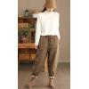 imagechouyatou Women Winter Warm Down Cotton Pants Padded Quilted Harem Pants Relaxed Wide Leg TrousersLight Brown