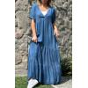imagechouyatou Womens Summer Boho Loose Tiered Maxi Denim Dress Casual Flowy ALine Tunic Shirt DressBlue