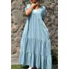 imagechouyatou Womens Summer Boho Loose Tiered Maxi Denim Dress Casual Flowy ALine Tunic Shirt DressLight Blue