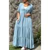 imagechouyatou Womens Summer Boho Loose Tiered Maxi Denim Dress Casual Flowy ALine Tunic Shirt DressLight Blue