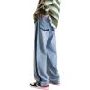imagechouyatou Mens Color Block Wide Leg Baggy Jeans High Waist Loose Fit Barrel Denim Pants with PocketsBlue