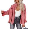 imagechouyatou Womens Boyfriend Ripped Holes Frayed Raw Hem Distressed Denim JacketWatermelon Red