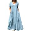 imagechouyatou Womens Summer Boho Loose Tiered Maxi Denim Dress Casual Flowy ALine Tunic Shirt DressLight Blue