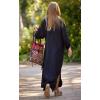imagechouyatou Women Summer Bishop Sleeve Notch Neck Maxi Shirt Dress Loose Button Down Tunic Shift DressBlack