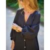 imagechouyatou Women Summer Bishop Sleeve Notch Neck Maxi Shirt Dress Loose Button Down Tunic Shift DressBlack