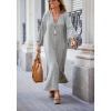 imagechouyatou Women Summer Bishop Sleeve Notch Neck Maxi Shirt Dress Loose Button Down Tunic Shift DressGrey