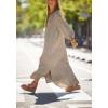 imagechouyatou Women Summer Bishop Sleeve Notch Neck Maxi Shirt Dress Loose Button Down Tunic Shift DressGrey