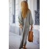 imagechouyatou Women Summer Bishop Sleeve Notch Neck Maxi Shirt Dress Loose Button Down Tunic Shift DressGrey