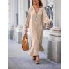 imagechouyatou Women Summer Bishop Sleeve Notch Neck Maxi Shirt Dress Loose Button Down Tunic Shift DressLight Khaki