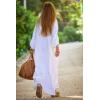 imagechouyatou Women Summer Bishop Sleeve Notch Neck Maxi Shirt Dress Loose Button Down Tunic Shift DressWhite