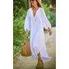 imagechouyatou Women Summer Bishop Sleeve Notch Neck Maxi Shirt Dress Loose Button Down Tunic Shift DressWhite